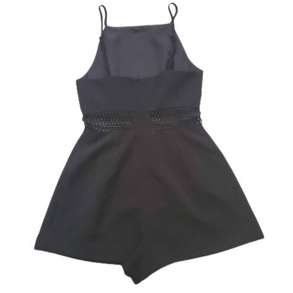 Keepsake‎ Women's High Neck Eyelet Lace Cut-Out Waist Black Short Romper Size XS - Picture 3 of 16